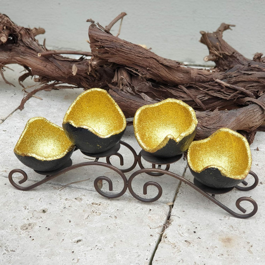 Lichtschale - Glitter - gold - S (15 cm) - Beton schwarz - grau - Unikat handmade - Geburtstagsgesch