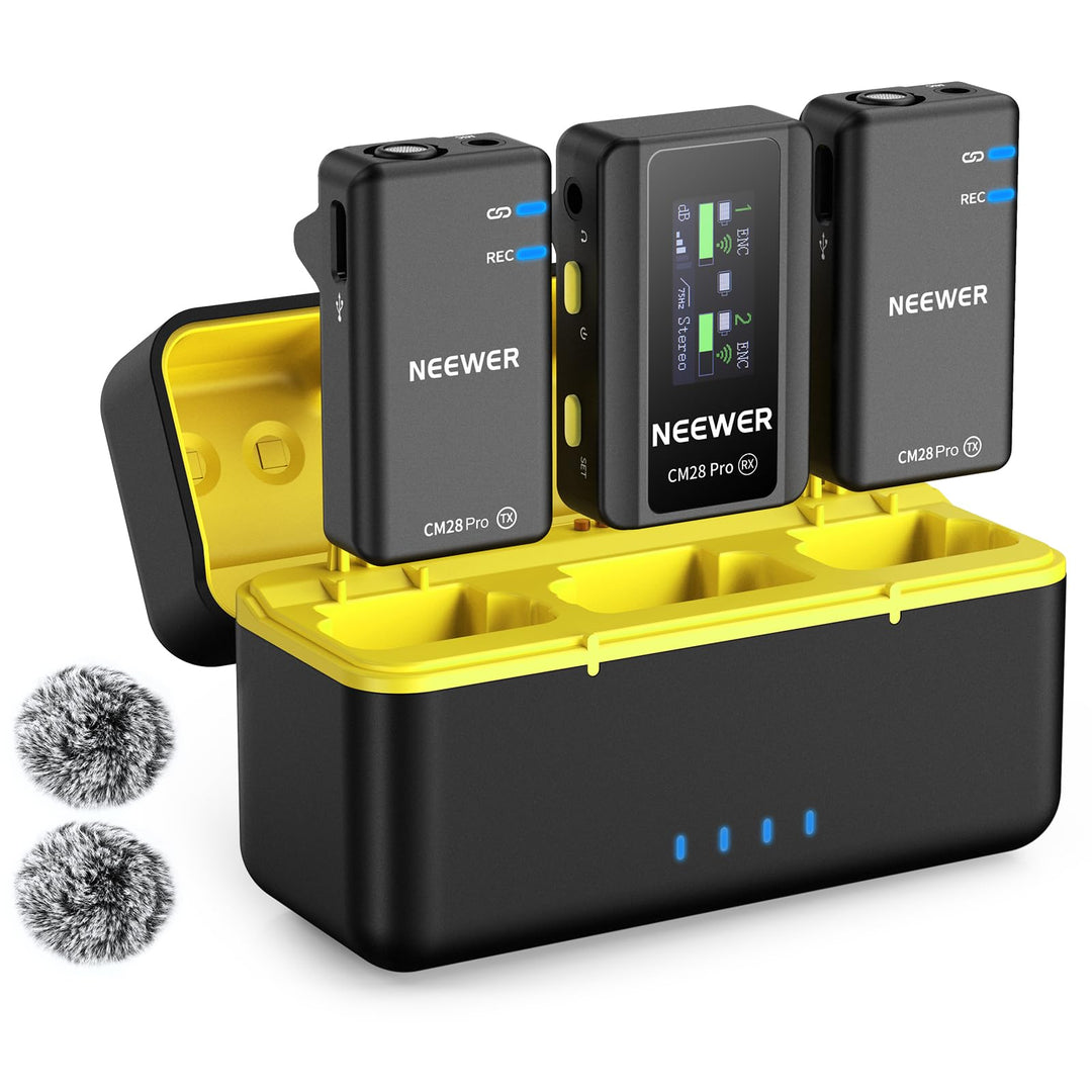 NEEWER CM28 PRO Drahtloses Lavalier Ansteckmikrofon System mit Ladekoffer 48KHz 16 Bit Unkomprimiert