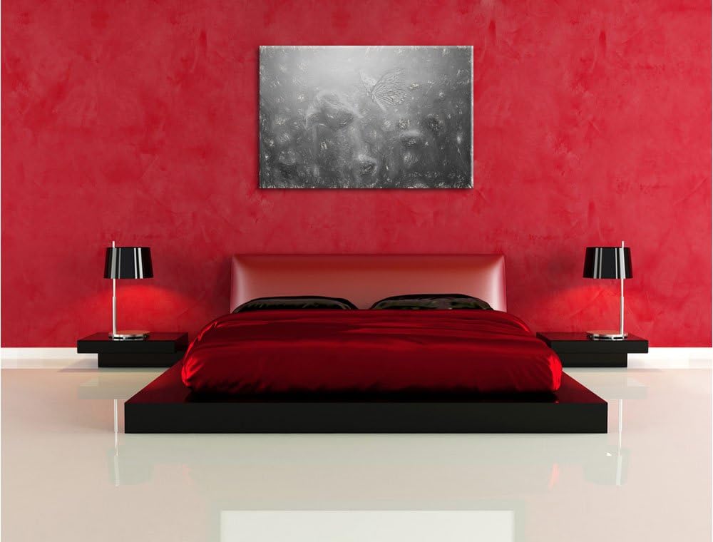 Pixxprint Mohn und Schmetterling Kunst / 100x70cm Leinwandbild bespannt auf Holzrahmen/Wandbild Kuns