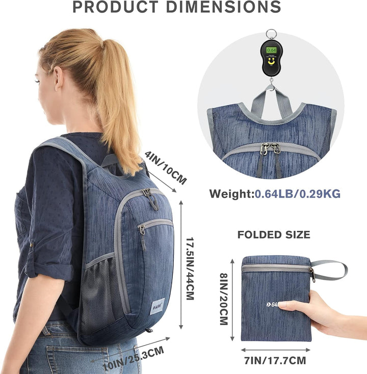 G4Free 10/15/20L Faltbarer Rucksack Klein, Wanderrucksack Leicht, Tagesrucksack Damen Herren für Wan