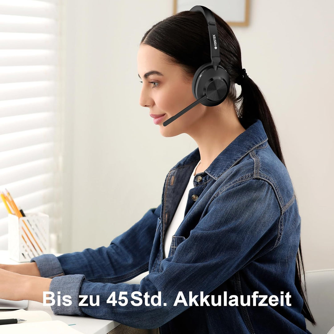 Voistek Kabelloses Headset, Bluetooth-Headset mit Mikrofon und Rauschunterdrückung,USB-Dongle für PC