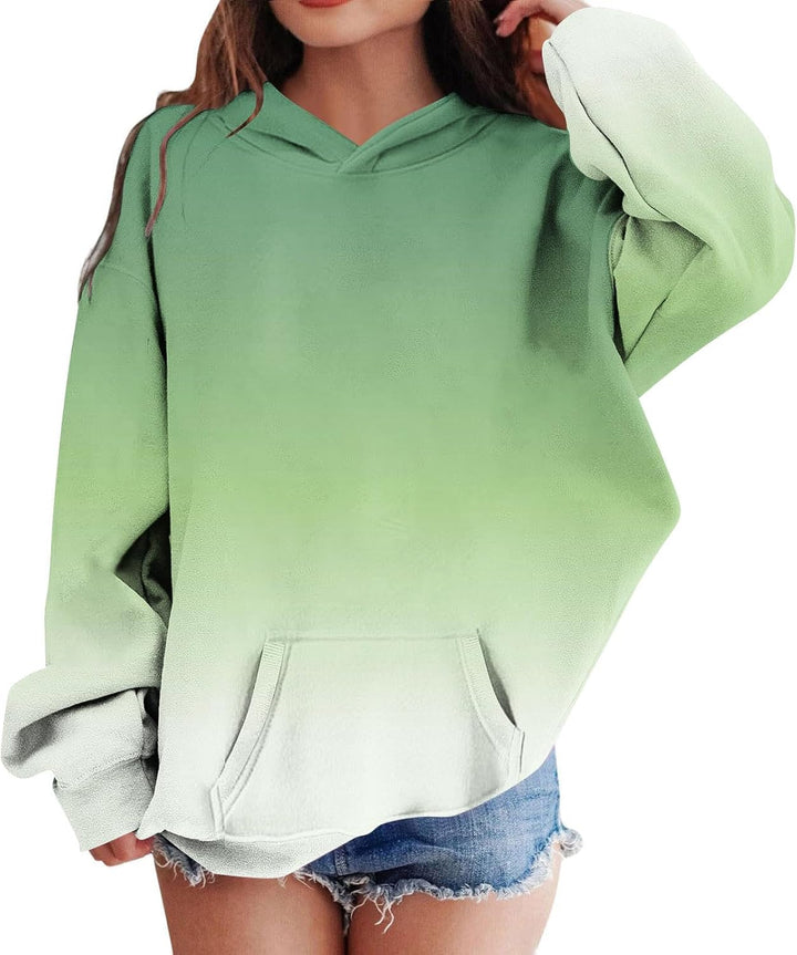 Hoodie Mädchen Oversize Kapuzenpullover Farbverlauf Mode Sweatshirt Casual Pullover mit Kapuze Tasch