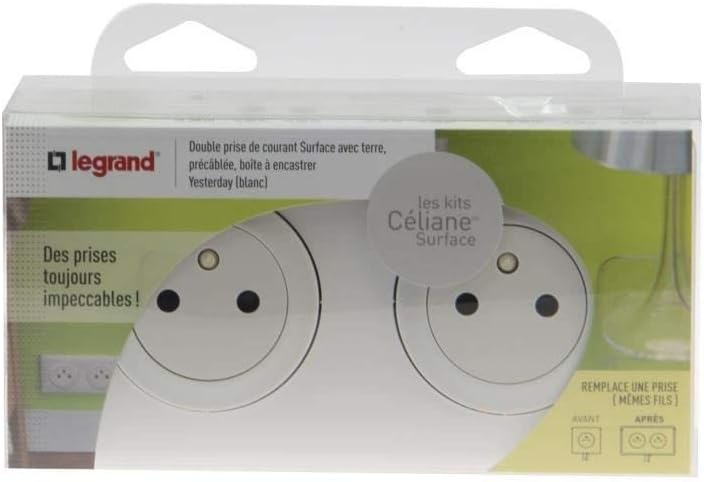 Legrand Céliane Komplettset, 2 Steckdosen, 2-polig, mit Erdung verdrahtet/Einbaudose, 230 V, weiss,