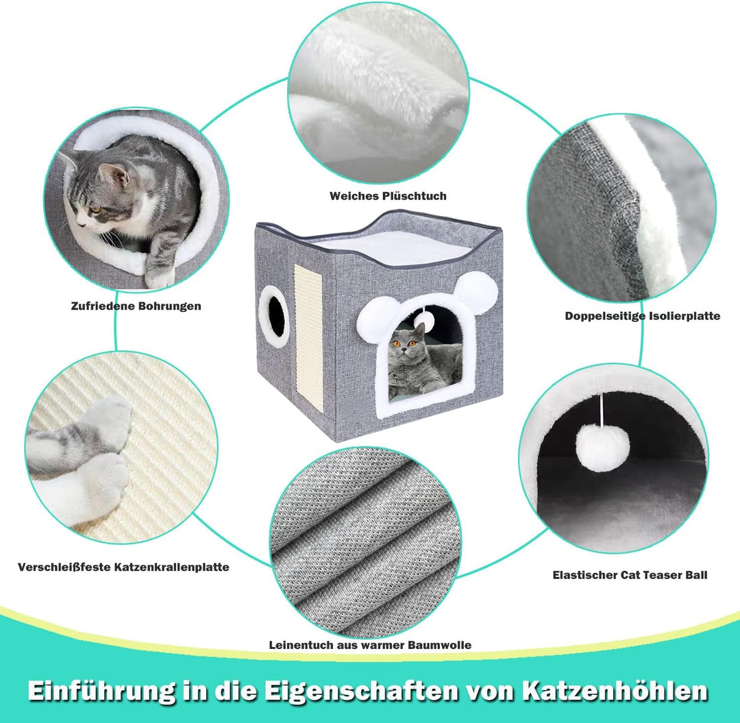 Faltbares Katzenhaus KatzenhöhleIndoor, schönHaus für Katzen mit Terrasse, Katzenhöhle 2 Schicht, mi