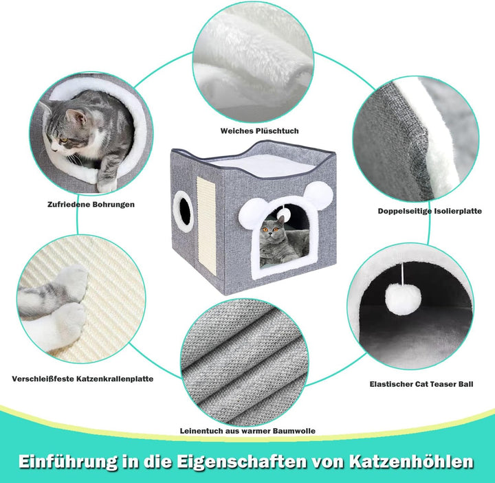 Faltbares Katzenhaus KatzenhöhleIndoor, schönHaus für Katzen mit Terrasse, Katzenhöhle 2 Schicht, mi