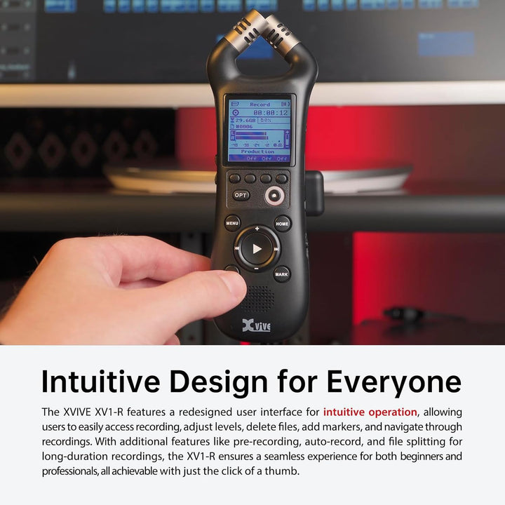 Xvive - XV1-R Digitaler Handheld-Recorder mit integrierten Mikrofonen - WAV-Aufnahme Mono Stereo