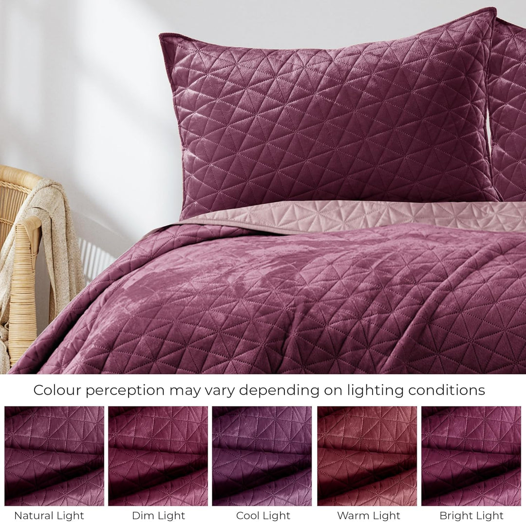 AmeliaHome Tagesdecke 170x270 cm violett lila zweiseitig Steppung Velvet Samt Laila Laila Violett Li