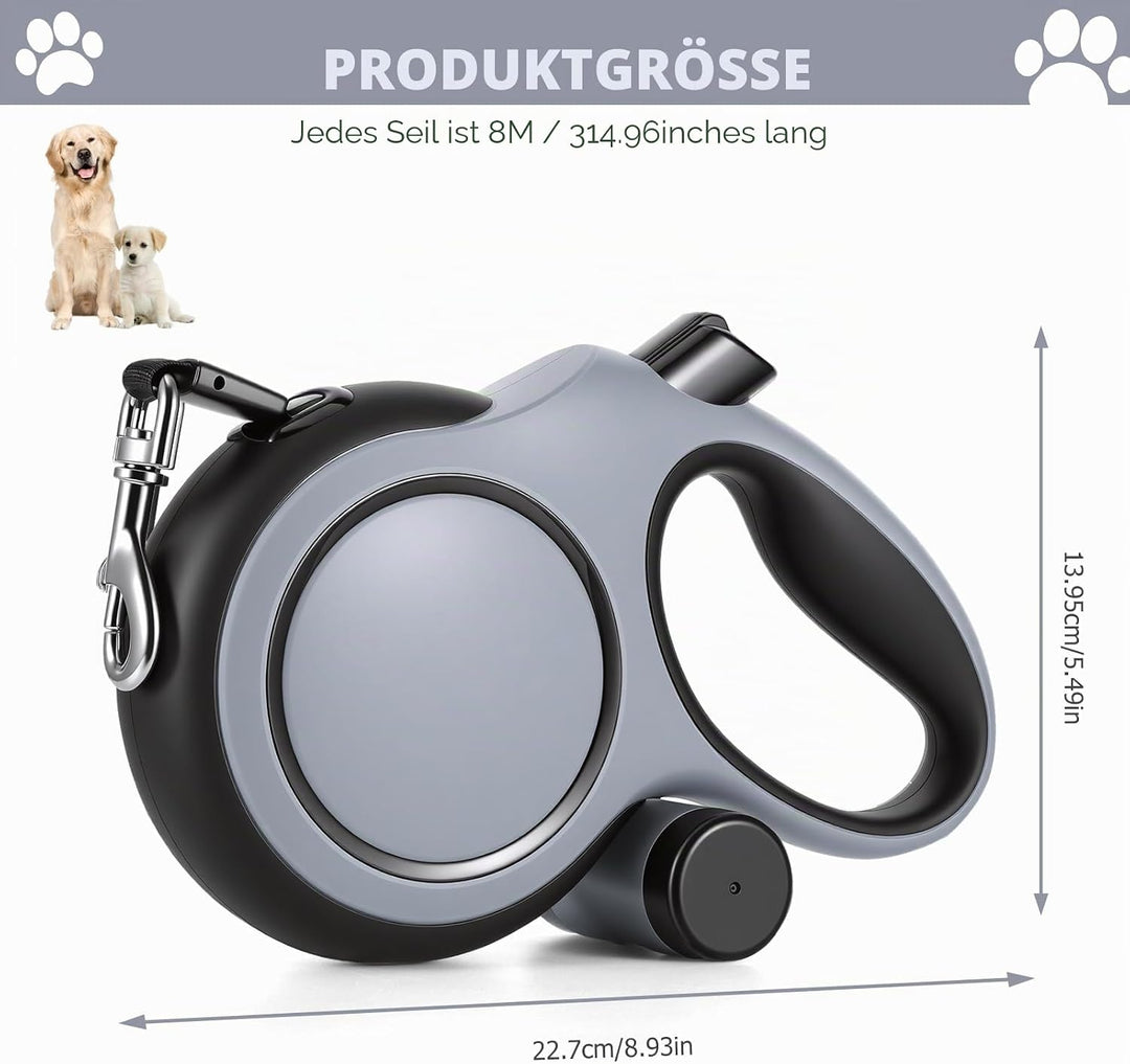 OUZHOU Einziehbare Hundeleine Flexi Leine 8m, 360° Verwicklungsfrei Hundeleine Grosse Hunde bis 50 k