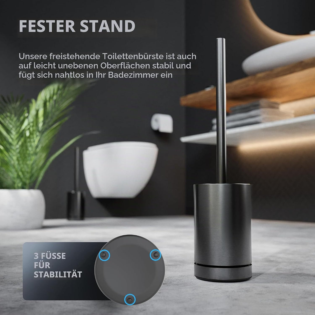 ovimar Toilettenbürste Kniven Gunmetal matt | Silikon Klobürste | Belüftungsfunktion | frei stehend