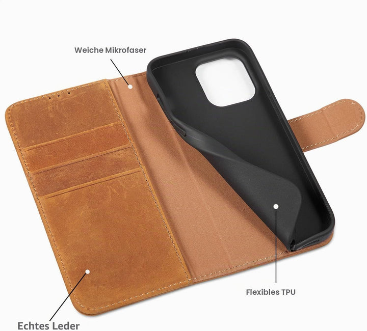 LENSUN Echtleder Hülle für iPhone 13 Pro, Handyhülle [Echtes Leder][Magnetverschluss][RFID Schutz] H