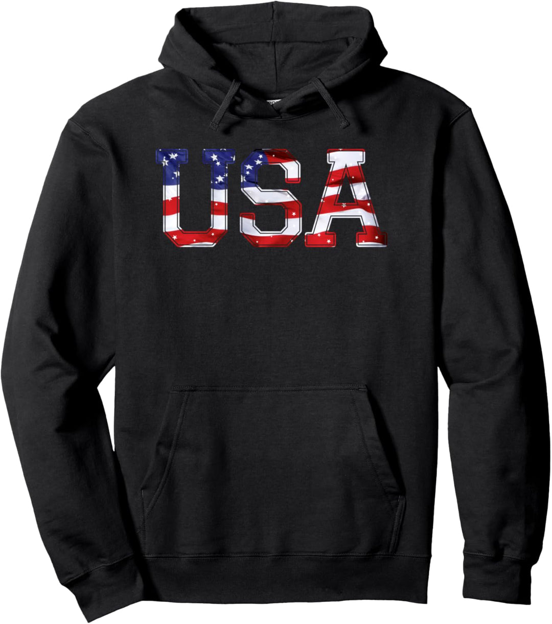 USA Stars & Stripes Filled Text Pullover Hoodie