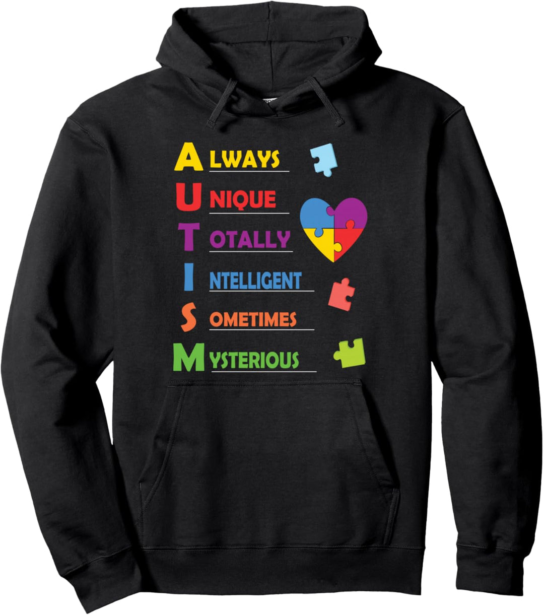 Autism Awareness Autism Acronym and Puzzle Piece Pullover Hoodie