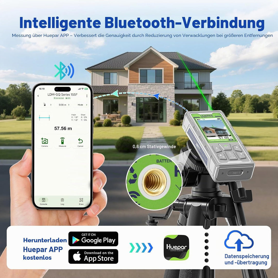 Huepar Pro Outdoor Laser Entfernungsmesser mit Kamera & Bluetooth 80m, 80m