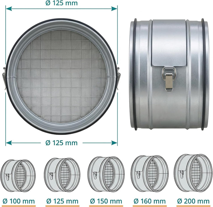 Easy Act Grobstaubfilter rund Ø 125 mm für Zuluft, Rohrfilter aus verzinktem Stahl zur Grobpartikel-