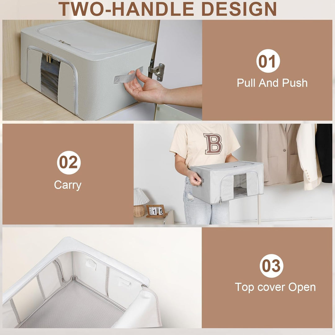 Cozary Feste Faltbare Kleideraufbewahrung Box 2 Stück 24L,Aufbewahrungsbox mit Reissverschlüss,Metal