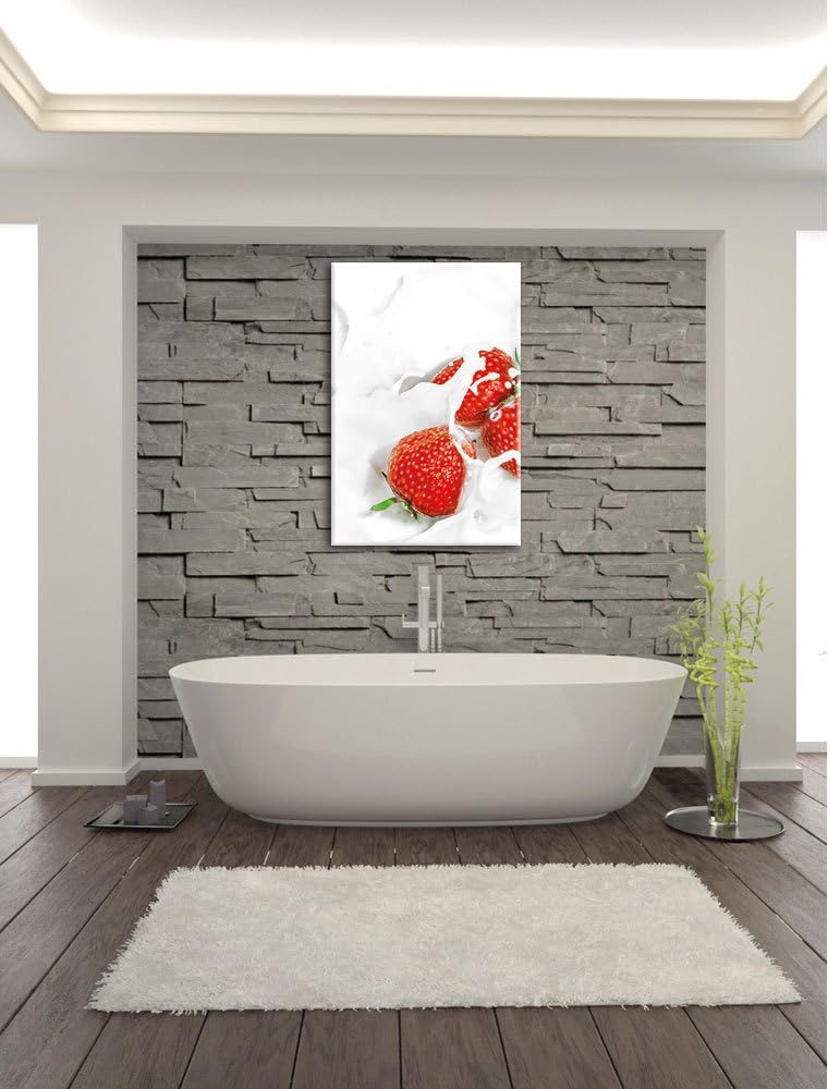 Pixxprint Erdbeeren Erdbeermilch als Leinwandbild/Grösse: 100x70 / Wandbild/Kunstdruck/fertig bespan