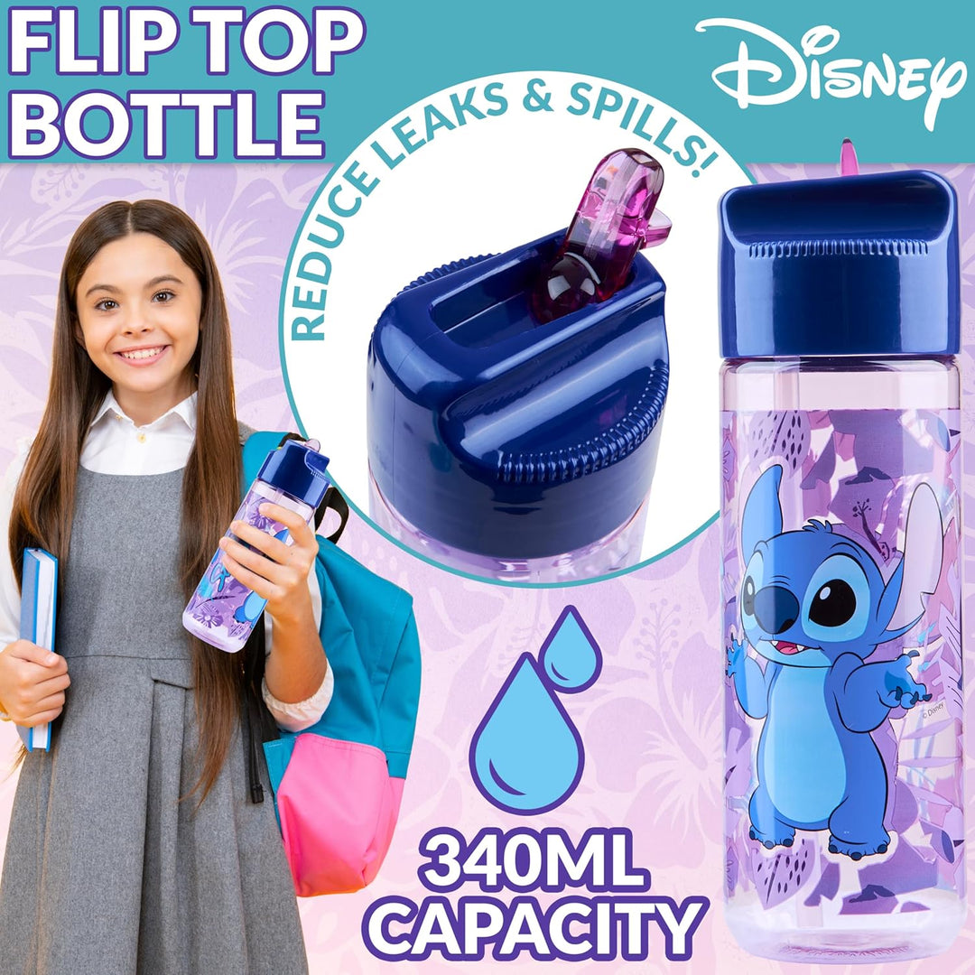 Disney Stitch Kinder Lunchbox mit Fächern und Wasserflasche für Schule und Ausflüge (Blau/Lila)