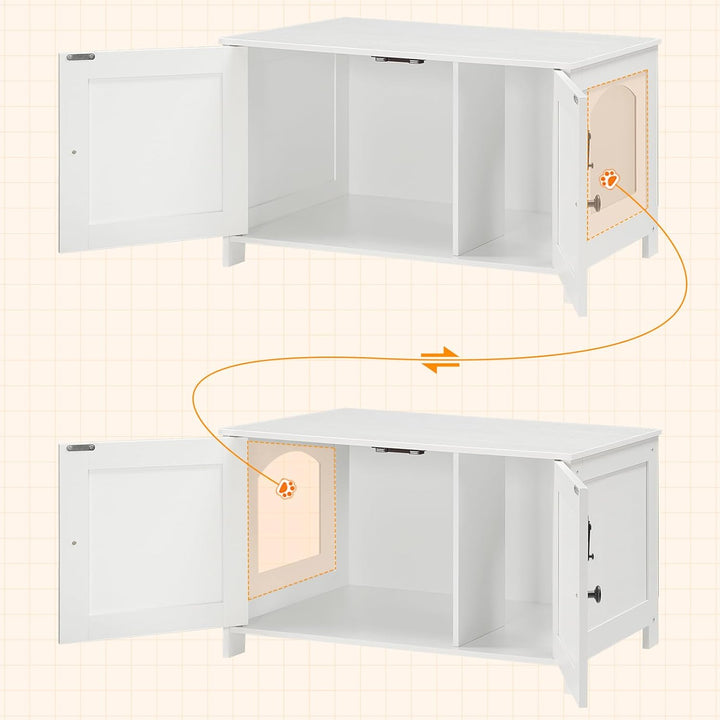 HOOBRO Katzenschrank, Katzenklo Schrank, Katzenhaus mit Tür und separater Trennwand, Sitzbank, Katze