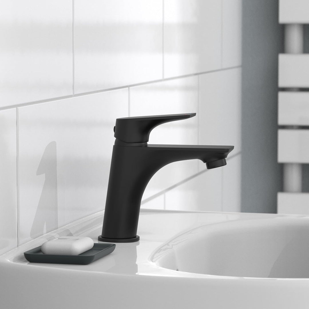 SCHÜTTE 33216 BOSTON Wasserhahn Bad Schwarz Matt, Waschtischarmatur, Mischbatterie Waschbecken Black