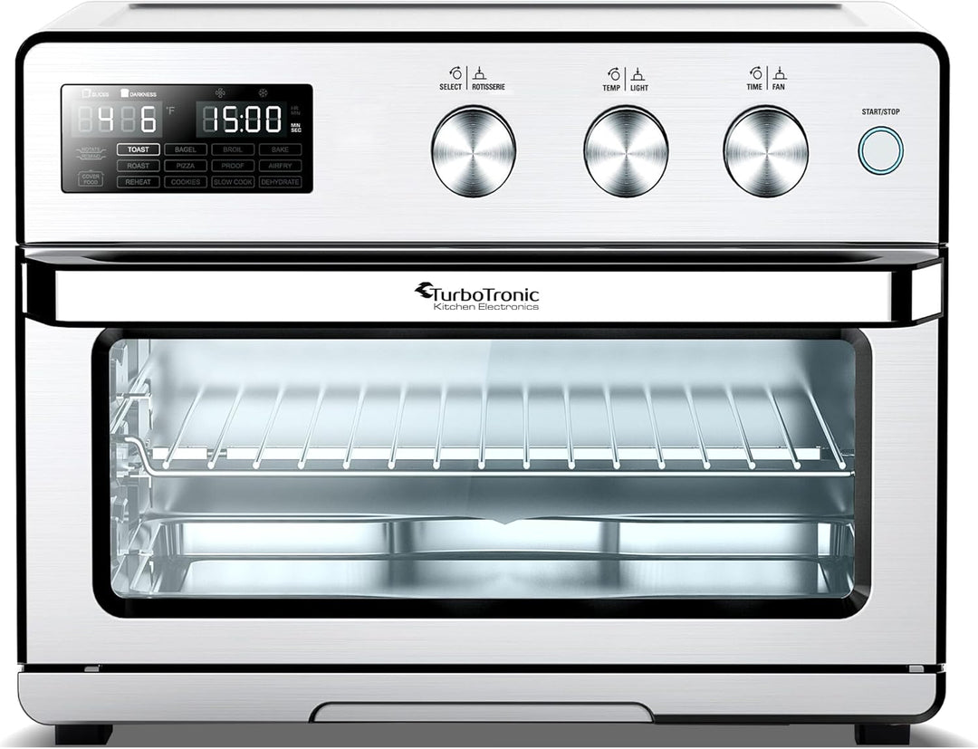 TurboTronic digitaler Heissluftofen - XXL 32 Liter mit Drehspiess für Hähnchen 5 in1 Mini Backofen,