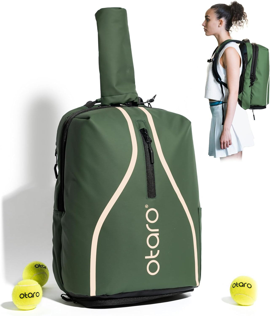 Otaro Tennisrucksack mit Schuhfach (Für 2 Tennisschläger) Inkl. Separierten Schuhfach & Schlägerschu