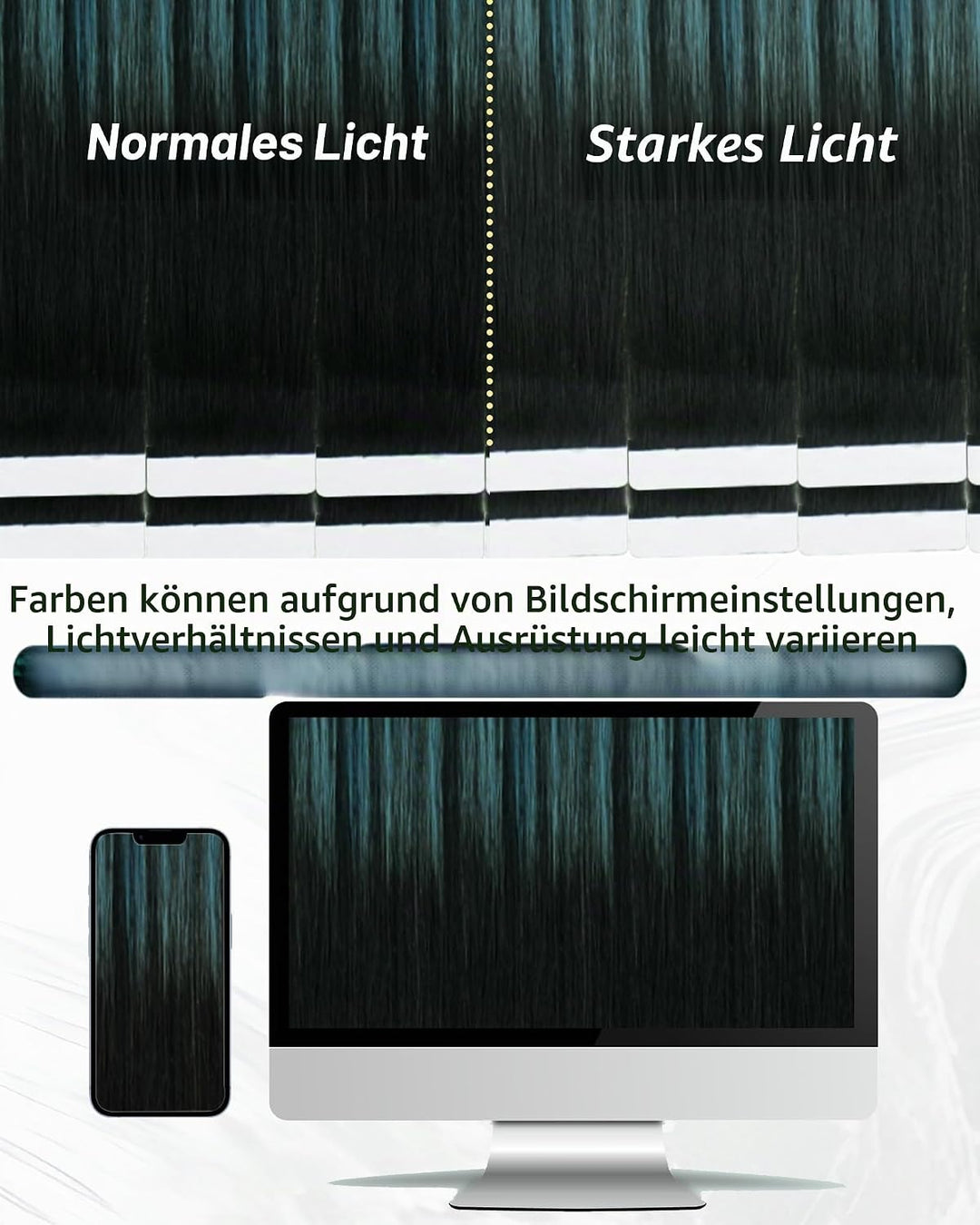 RUNATURE Tape in Extensions Echthaar Schwarz Ombre Grün Echthaar Extensions Tape 35cm 20 Stück 40g 