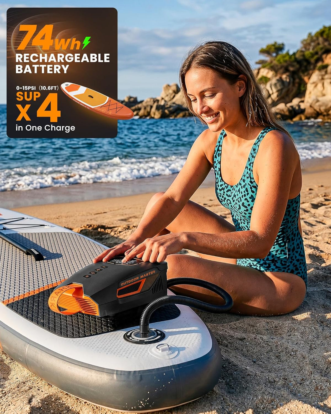 OutdoorMaster Shark 3 Mini 74Wh Tragbare Elektrische SUP Pumpe, Aufblaszeit 5'30", Wiederaufladbare