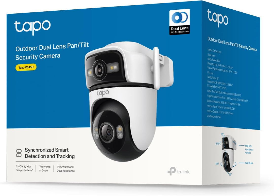 Tapo C545D Outdoor Überwachungskamera | 2K Dual-Objektiv | 165° Weitwinkel & 6mm Teleobjektiv | Smar
