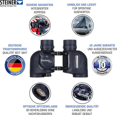 STEINER Marine-Fernglas Navigator 7x30c - HD-stabilisierter Kompass, deutsche Qualitätsoptik, Open-B