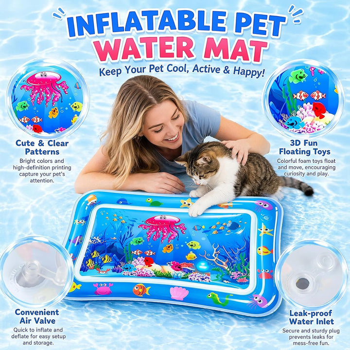 Wassermatte Katze, Wasserspielmatte Katze Hund, Verdickte PVC Katzen Kühlmatte mit Fischen &amp; LED-Lic