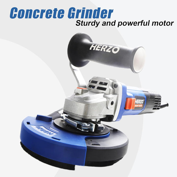 HERZO Betonschleifer Betonfräse 1400W mit Diamantschleiftopf und Absaughaube 125mm