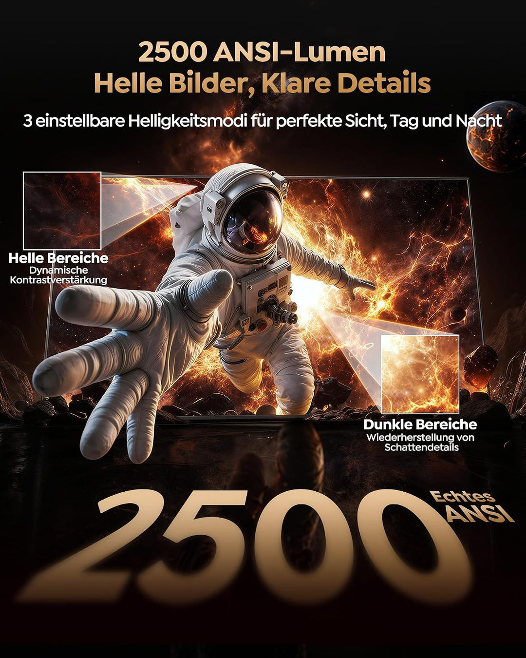 Beamer 4K mit VIDAA OS [2500 ANSI |56W Dolby Audio] FHD 1080P Outdoor Beamer Vollautomatische Einric