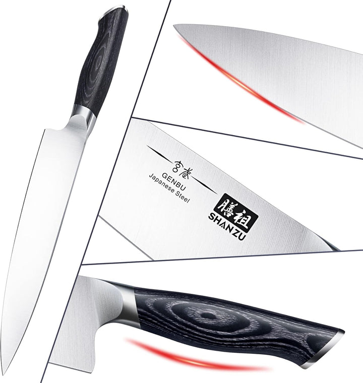 SHAN ZU Kochmesser Küchemesser 20CM Extra Scharfe Profi Messer aus Hochwertigem Carbon Edelstahl Che