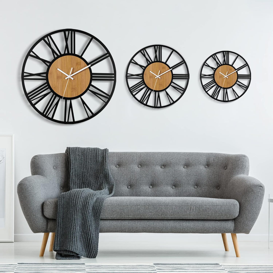 HAITANG Runde Wanduhr, schwarz, 40 cm, für Wohnzimmer, Dekoration, Vintage-Stil, römische Ziffern, g