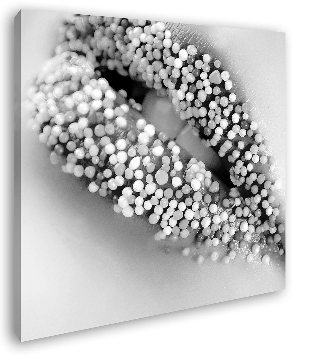 deyoli Zucker süsse Lippen Format: 60x60 Effekt: Schwarz&Weiss als Leinwandbild, Motiv auf Echtholzr