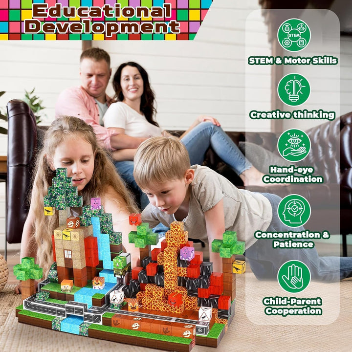 Magnetische Bausteine, 100 Teile Magnetbausteine Kinder – Kreatives 3D-Spielzeug mit Dinosauriern, V