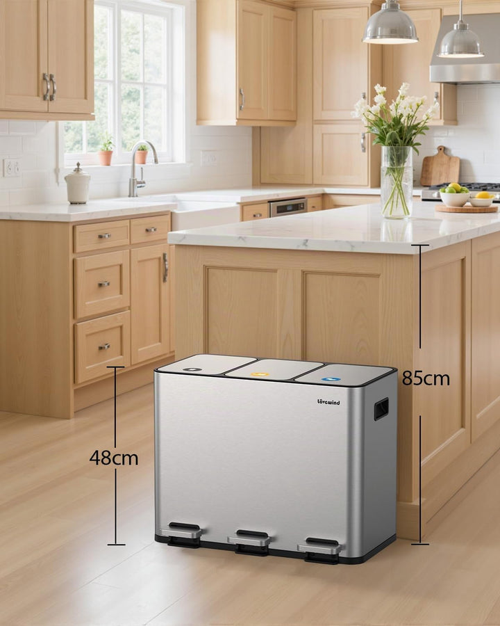 lovewind Mülleimer, 3 x 15 l Recyclingeimer, 3-Fach-Mülleimer für Recycling und Abfall, inklusive ma