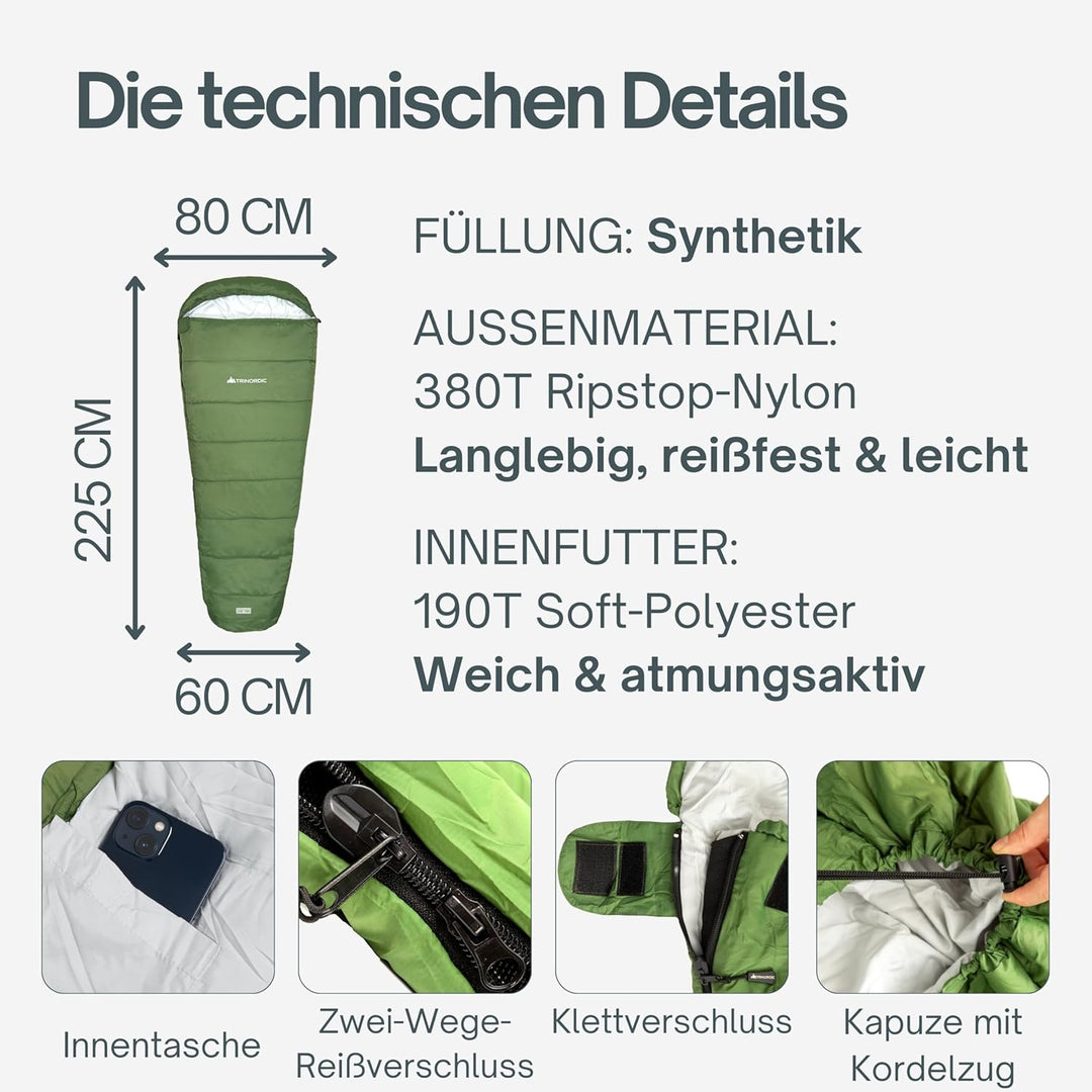 Trinordic Ultraleichter Sommerschlafsack – Mumienschlafsack für Erwachsene, Kompakt & Leicht, Ideal