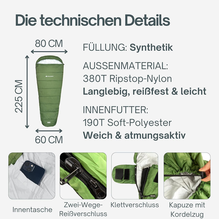 Trinordic Ultraleichter Sommerschlafsack – Mumienschlafsack für Erwachsene, Kompakt & Leicht, Ideal