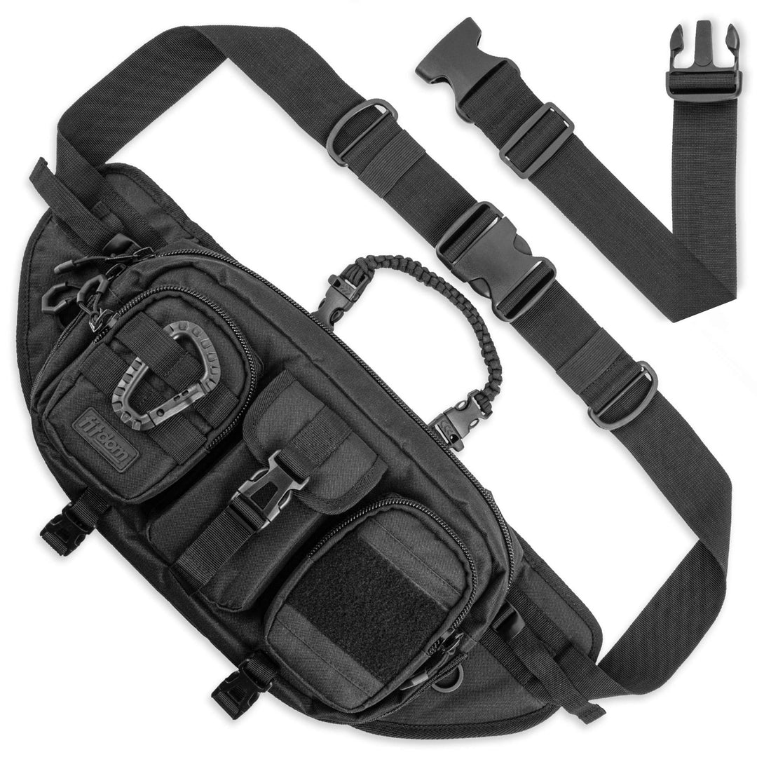 Fitdom Grosse taktische Sling Bag für Herren aus strapazierfähigem TechwearStoff und robust für den