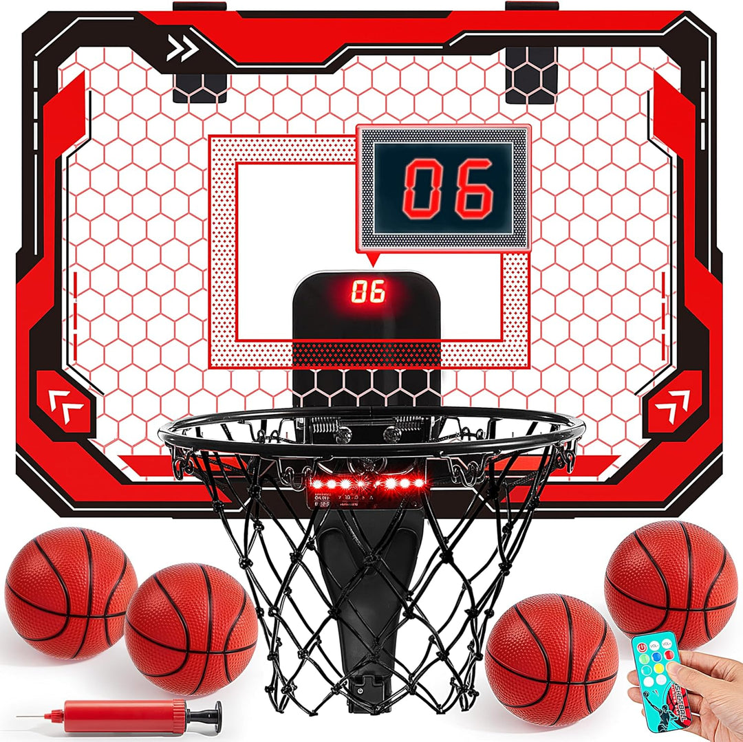 SYNCFUN Basketballkorb Indoor Kinder,Mini Basketballkorb Kinder mit Elektronische Anzeigetafel 4 Bal
