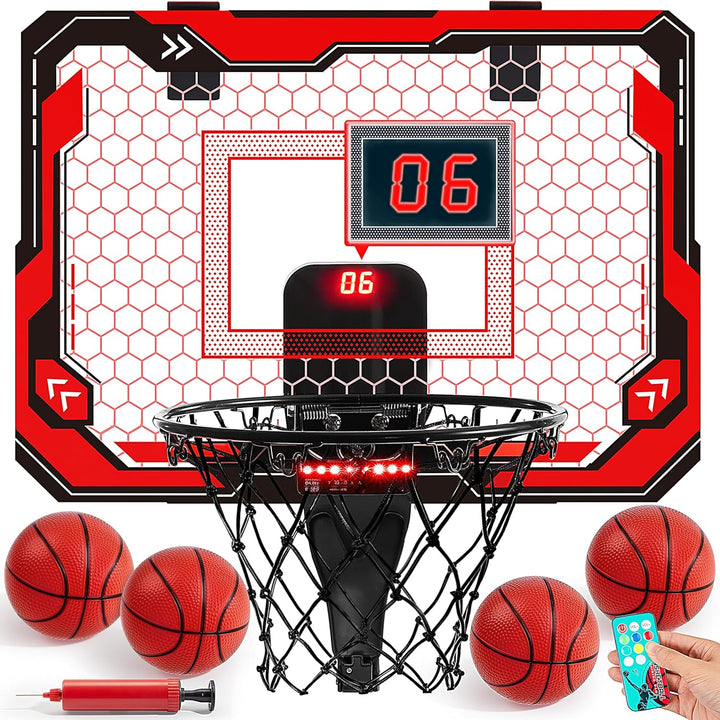 SYNCFUN Basketballkorb Indoor Kinder,Mini Basketballkorb Kinder mit Elektronische Anzeigetafel 4 Bal