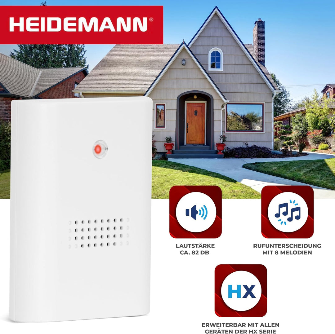 HEIDEMANN Funkklingel Set HX One - Erweiterbare Klingel - Batteriebetrieben - Funk Klingel - inkl. S
