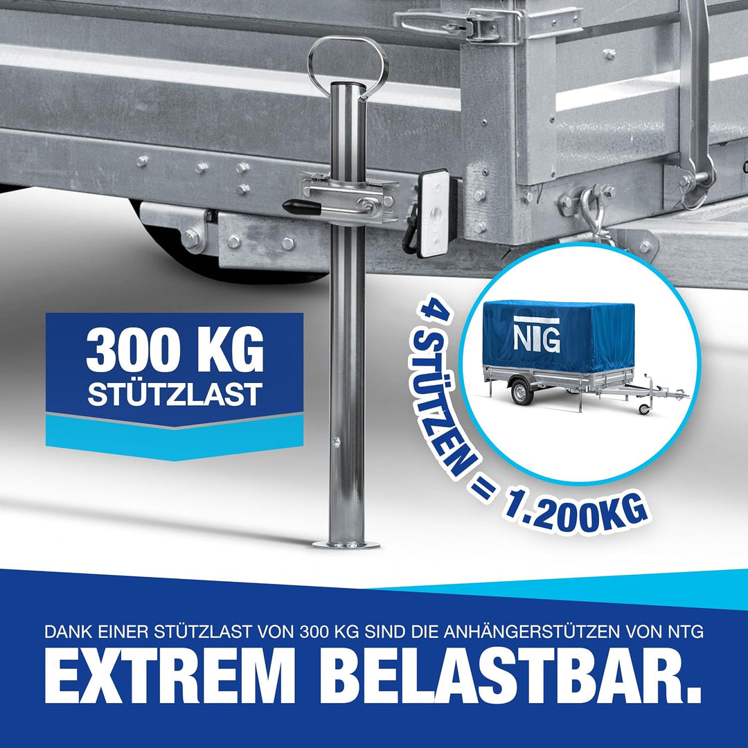 NTG Anhänger Stütze 600 mm 300 kg Traglast Ø48 mm - höhenverstellbar Stahl | Stützfuss Stützrad für