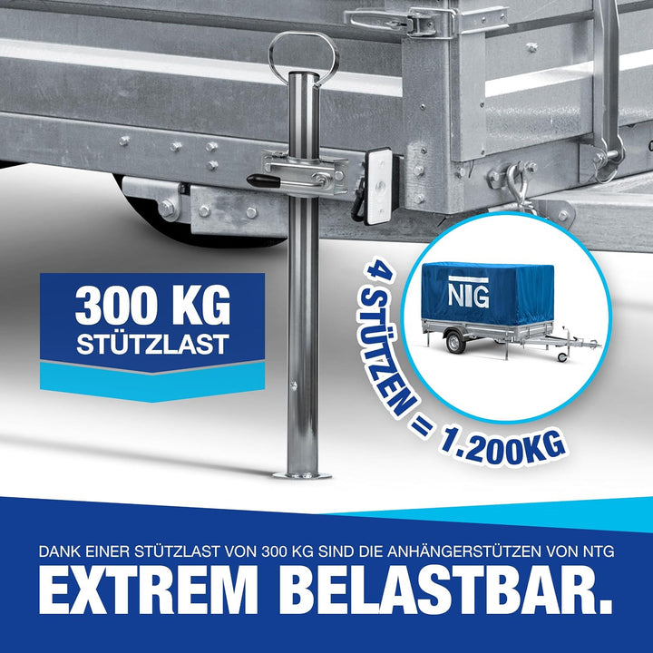 NTG Anhänger Stütze 600 mm 300 kg Traglast Ø48 mm - höhenverstellbar Stahl | Stützfuss Stützrad für