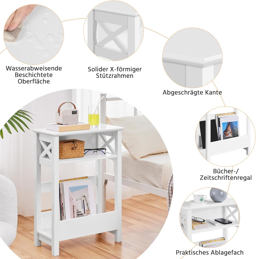 Yaheetech Beistelltisch Couchtisch 3 Ebenen Nachttisch mit Offenem Ablagefach und Zeitschriftenablag