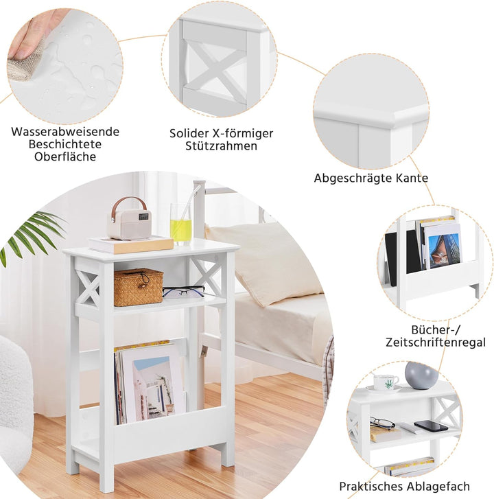 Yaheetech Beistelltisch Couchtisch 3 Ebenen Nachttisch mit Offenem Ablagefach und Zeitschriftenablag
