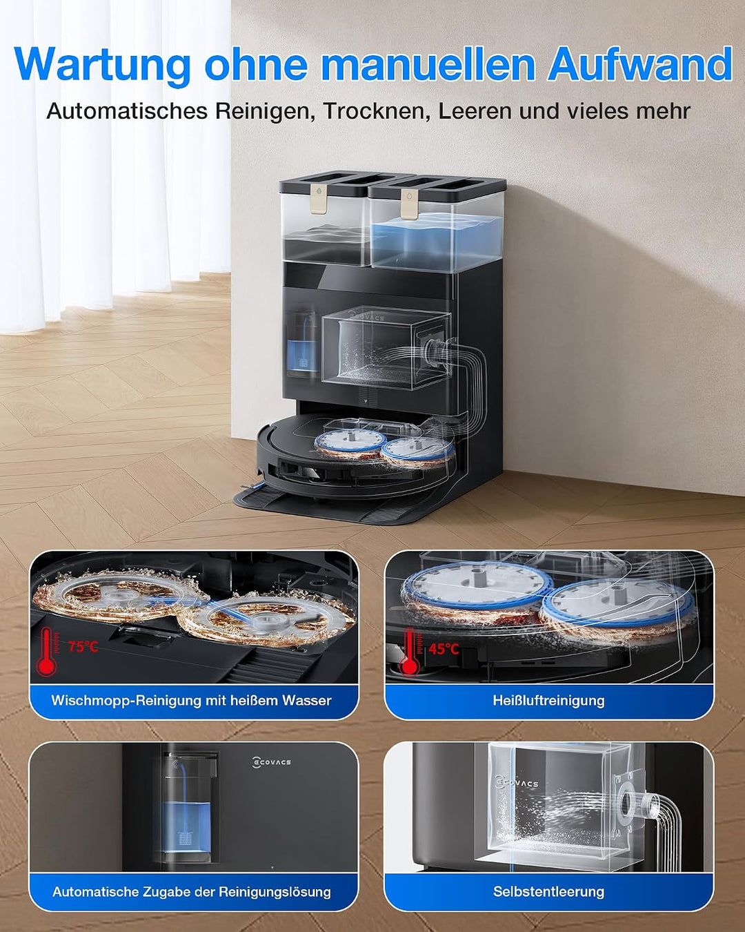 ECOVACS DEEBOT T50 PRO Omni Gen3 Saugroboter mit Wischfunktion, 25.000 Pa, AIVI 3D 3.0, autom. Zugab