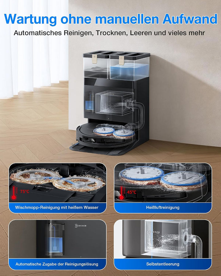 ECOVACS DEEBOT T50 PRO Omni Gen3 Saugroboter mit Wischfunktion, 25.000 Pa, AIVI 3D 3.0, autom. Zugab
