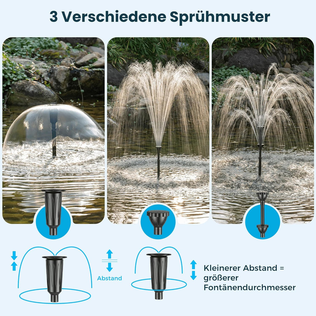 Biling 50W Solarbrunnen für Draussen mit 3 Düsen, 2100L/H Solar Springbrunnen für Aussen Grosse Gart